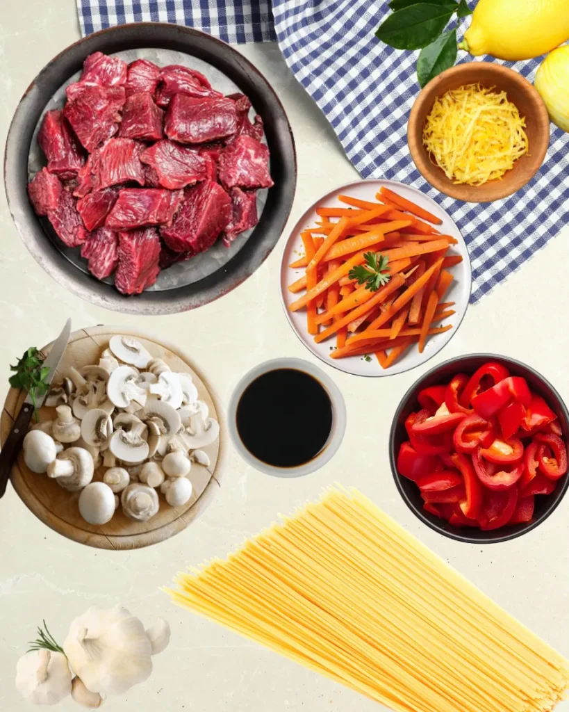 A table full of ingredients for Japanese Soba Noodles