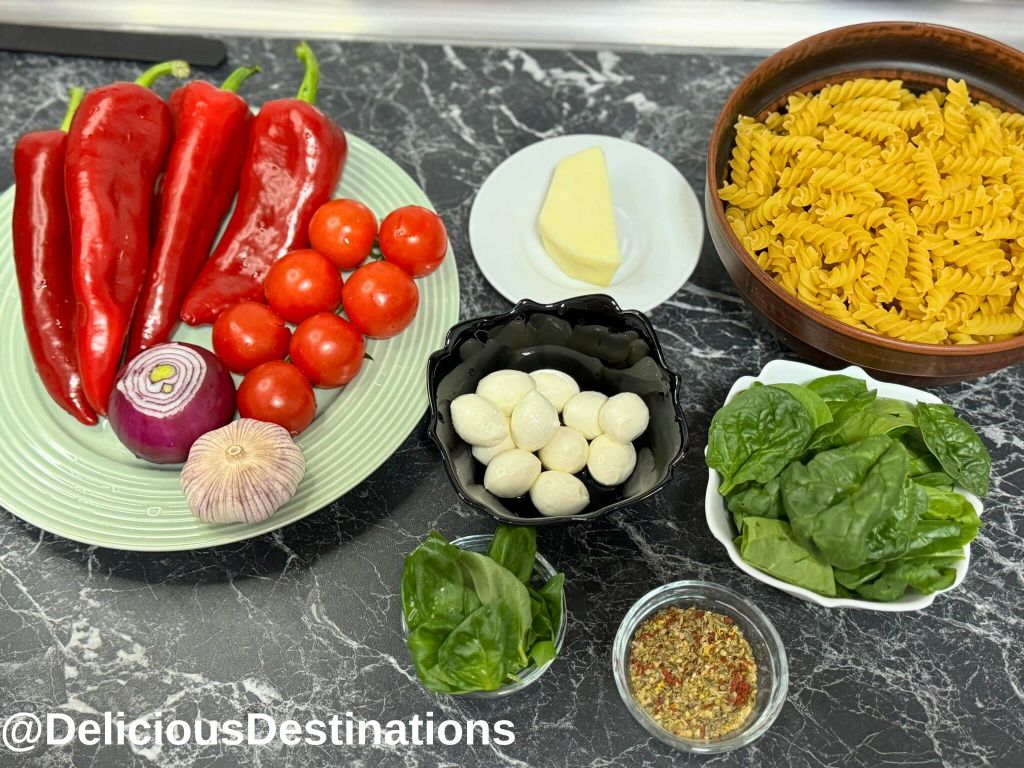 Creamy Roasted Pepper Pasta Bake ingredients