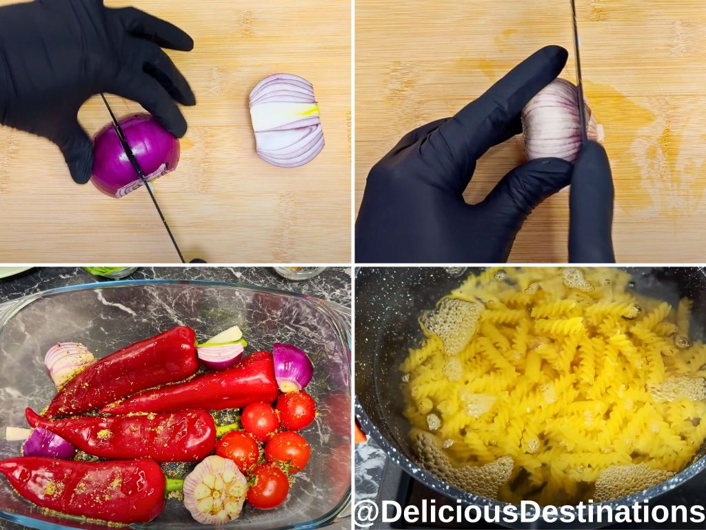 steps how to make Creamy Roasted Pepper Pasta Bake