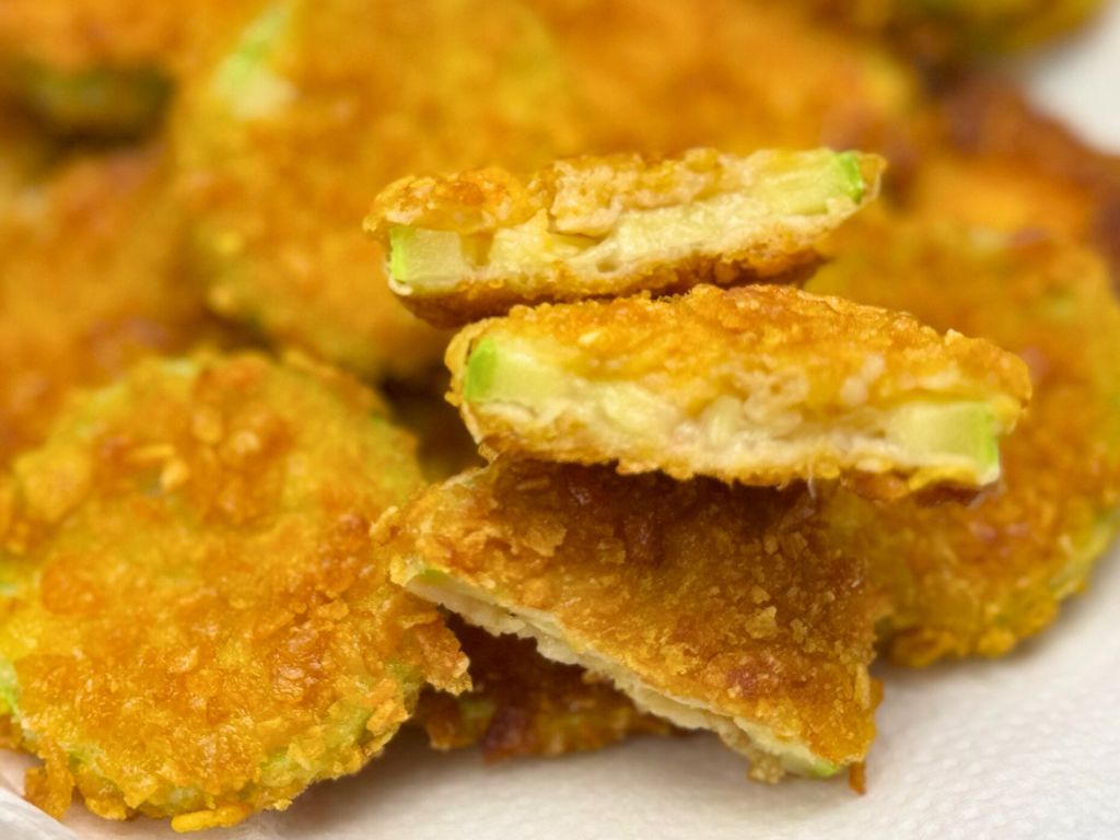 front shot of a plate full of fried zucchini