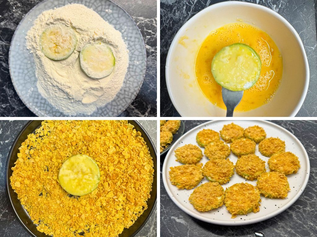 process shots showing how to make fried zucchini