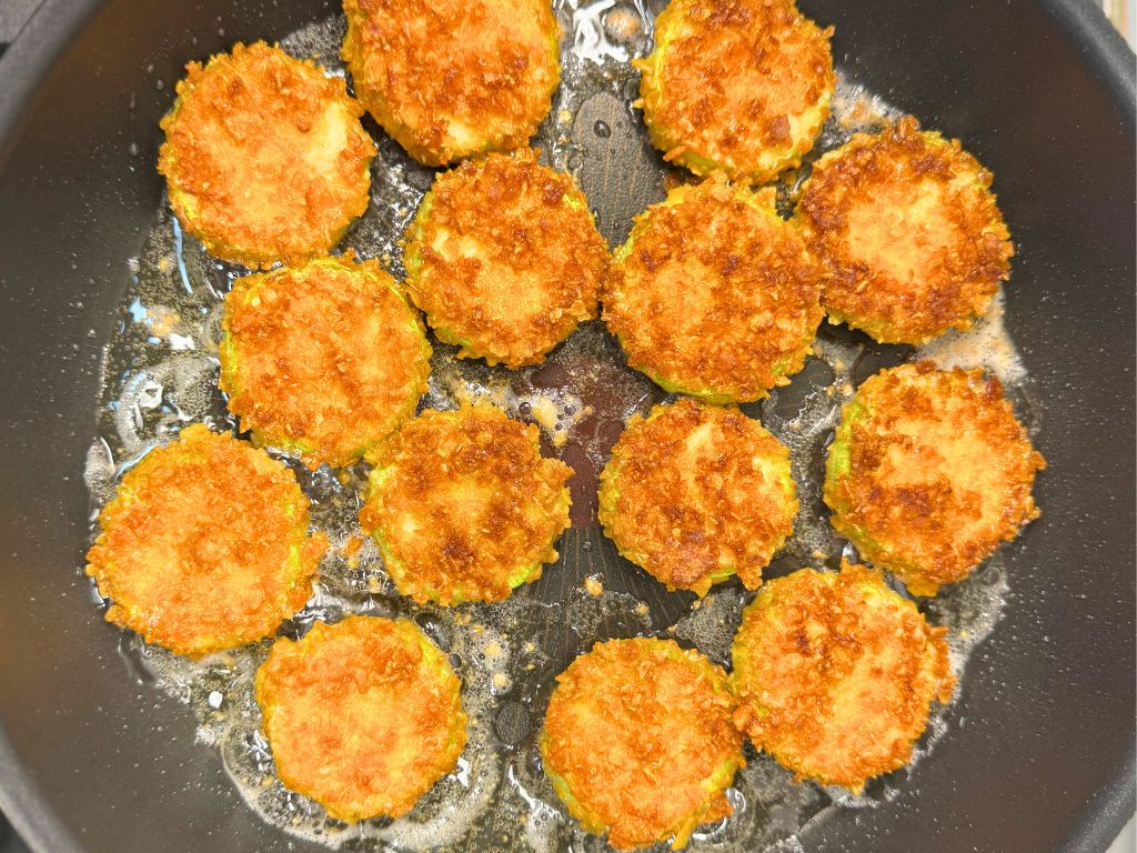 process shots showing how to make fried zucchini