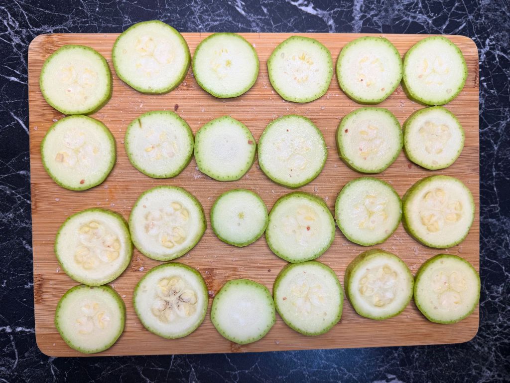 process shots showing how to make fried zucchini