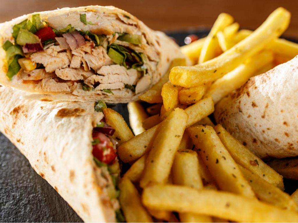 Grilled Chicken Wrap with French Fries