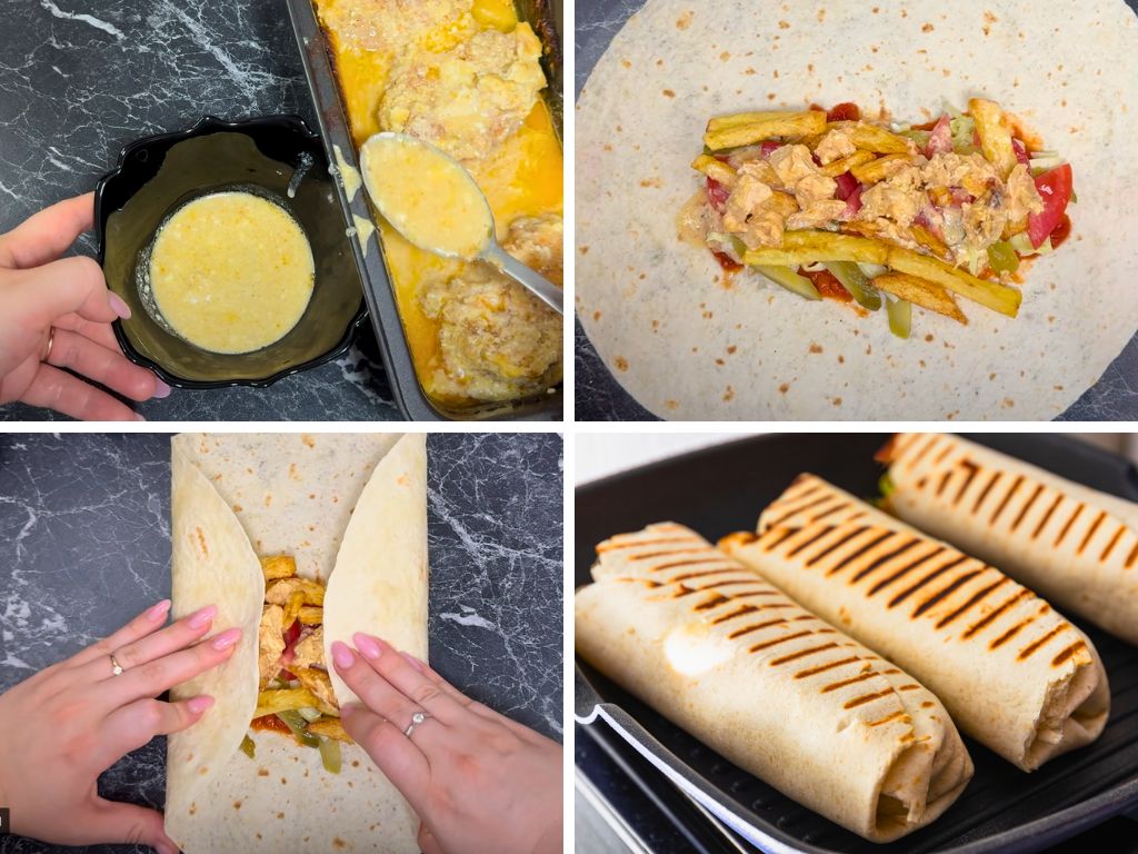 Instructions for rolling a chicken wrap!