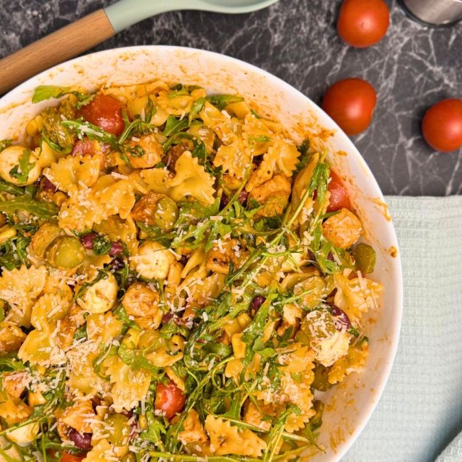 A bowl of Quick and Easy Pasta Salad Recipe