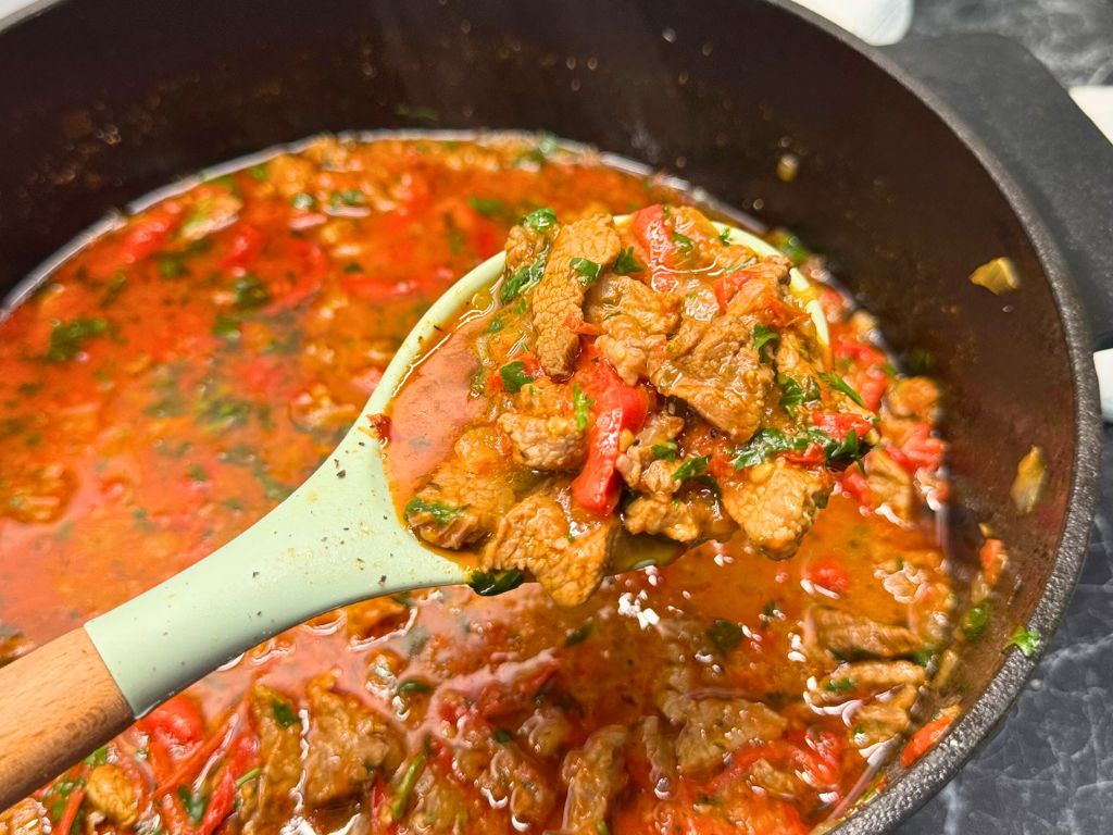 A spoonful of Tender Skillet Beef Stew