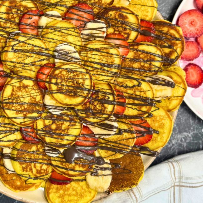 A plate full of Chocolate Fruit Waffles