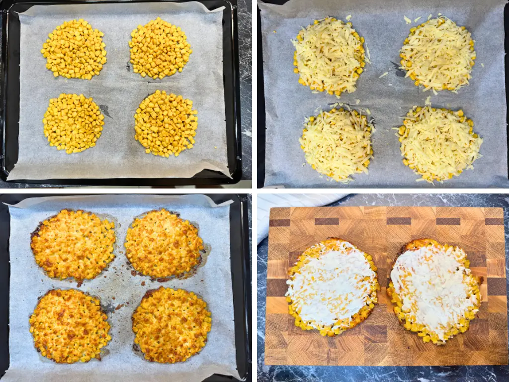 Step-by-step process of making crispy corn cheese sandwiches with canned corn, grated cheese, and cream cheese filling