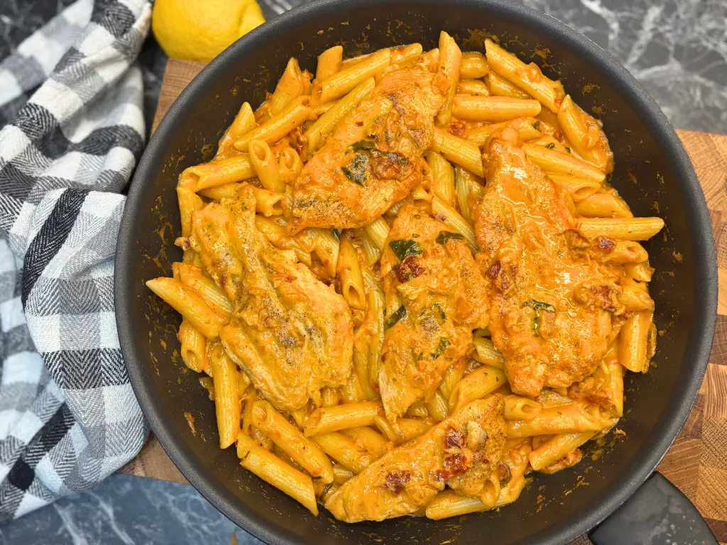 Homemade Marry Me Chicken Pasta with Parmesan cream sauce and basil