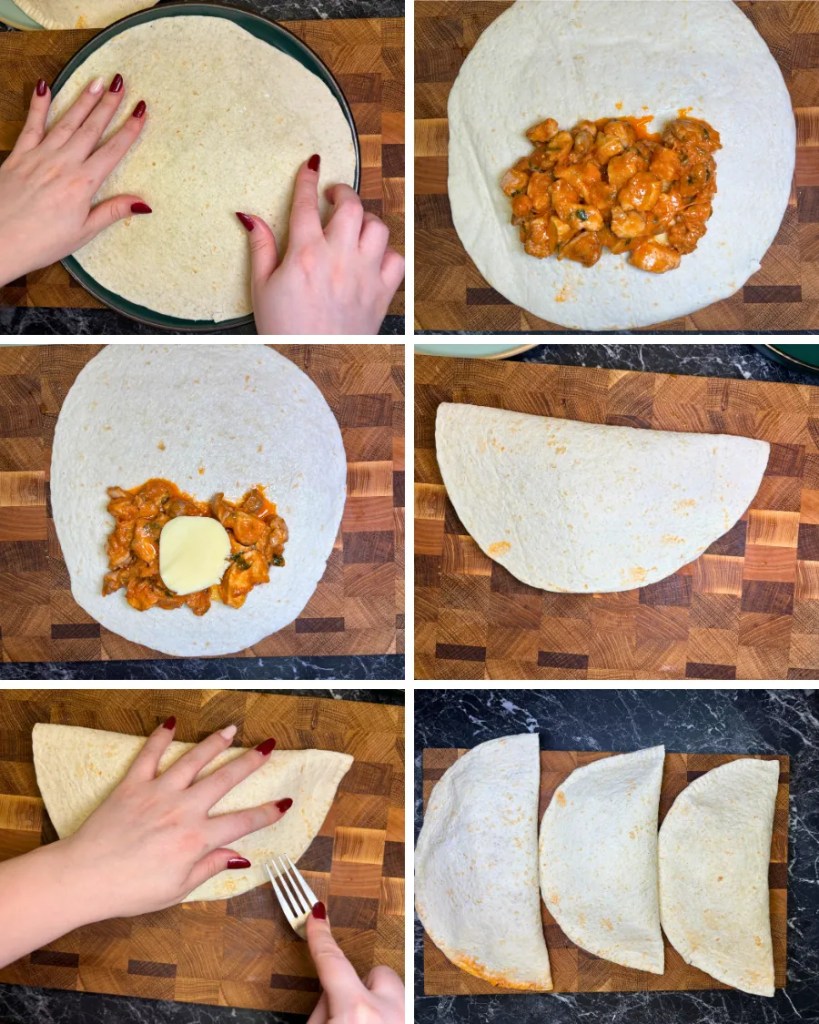 how to assemble chicken tortillas with cheese and filling step by step